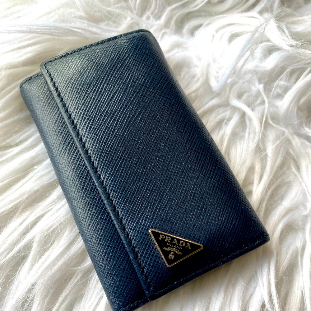 Blue navy Prada key wallet